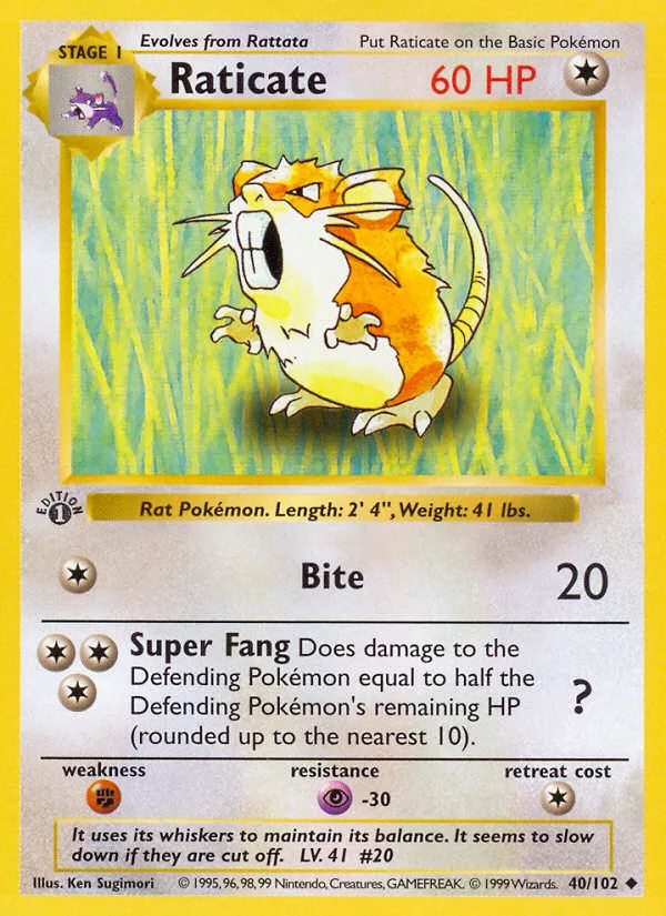 Raticate, Game 1999 — PSA 9
