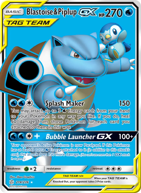Blastoise & Piplup GX, Sun & Moon Cosmic Eclipse 2019 — PSA 10