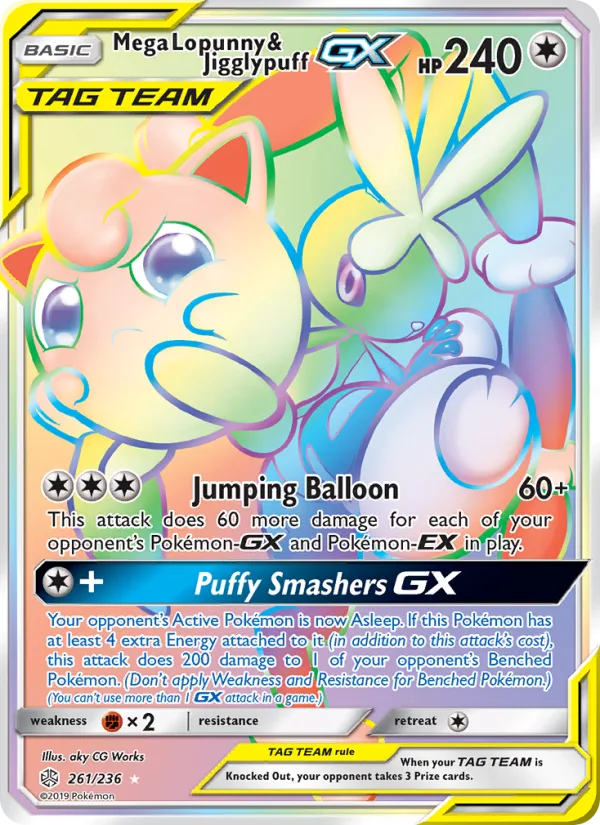 Mega-Lopunny & Jigglypuff GX, Sun & Moon Cosmic Eclipse 2019 — PSA 9