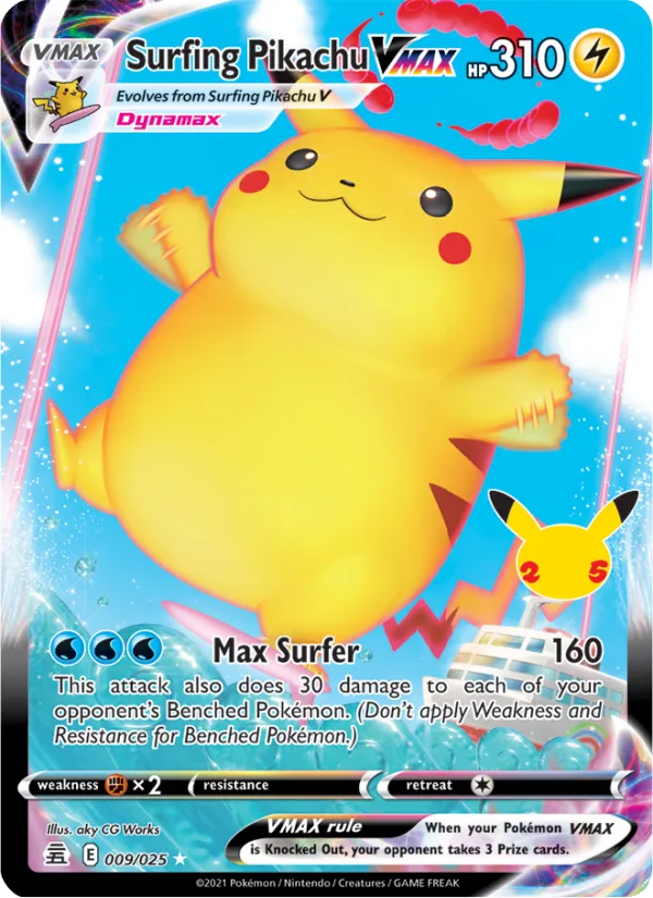 Surfing Pikachu VMAX, Celebrations 2021 — PSA 10